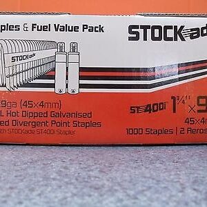 Stock-ade 1-3/4" x 9ga. Barbed Staples, 1,000 Pack W/ 2 Fuel Cells